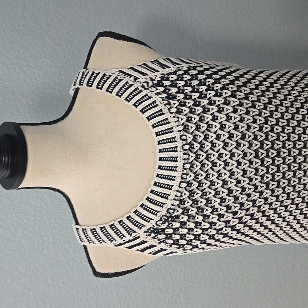 SOFT SURROUNDINGS Bambado Fringe Halter Tank Top Navy White Knit LARGE MiniDress - Picture 4 of 13